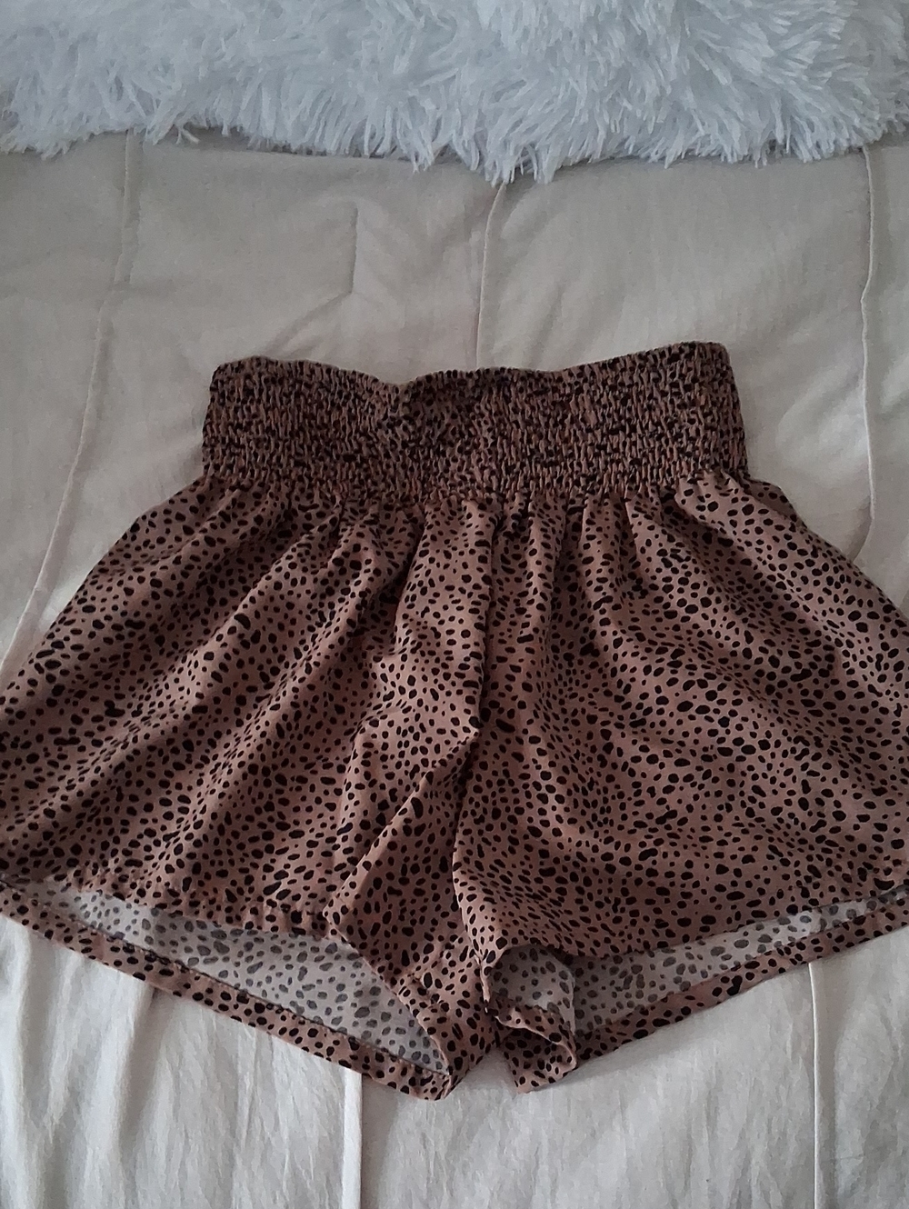 SHEIN Brown Leopard Smocked High Waist Women’s Shorts